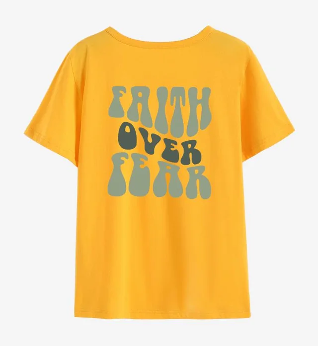 Women's Top Round Neck Slogan Printed Short Sleeves Yellow - Shop at LoveMi
