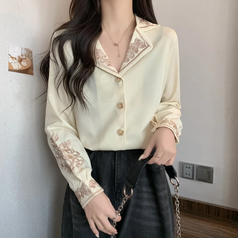 Personalized And Fashionable Long Sleeved Chiffon Shirt Apricot - Shop at LoveMi