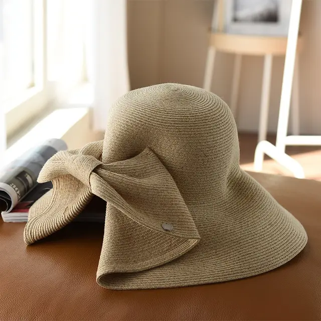 Tri Color Mixed Line Sun Hat French Style Beige - Shop at LoveMi
