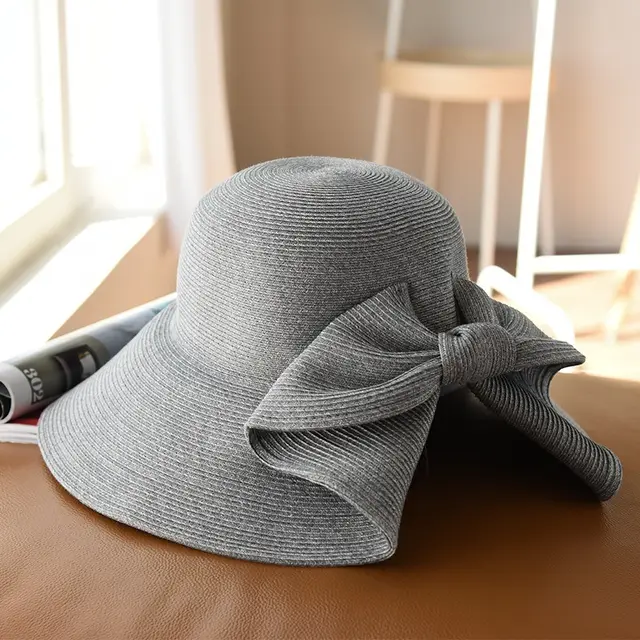 Tri Color Mixed Line Sun Hat French Style Grey - Shop at LoveMi