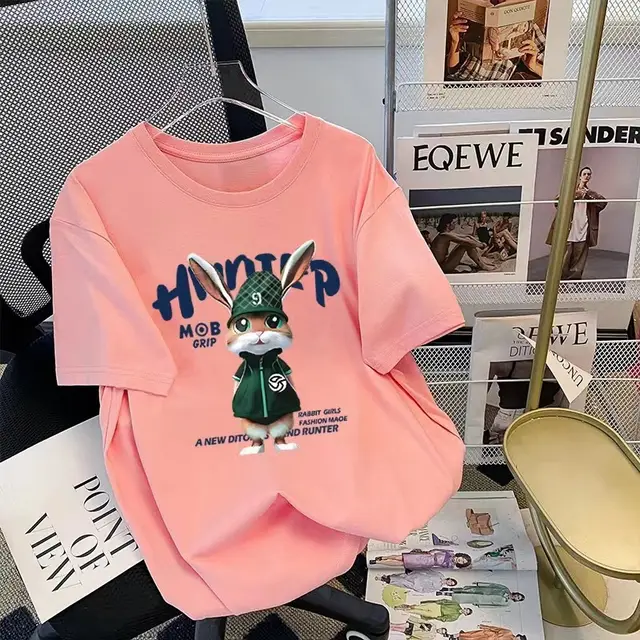 Colorful Right Shoulder Short T shirt Half Sleeve Pink - Shop at LoveMi