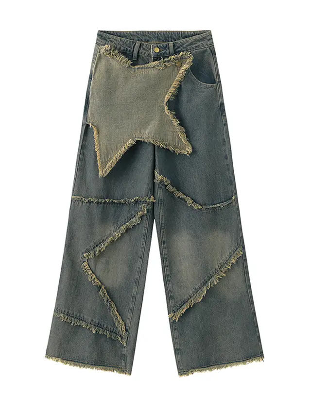 Women's Retro Wide Leg Jeans With Distressed Design Blue - Shop at LoveMi