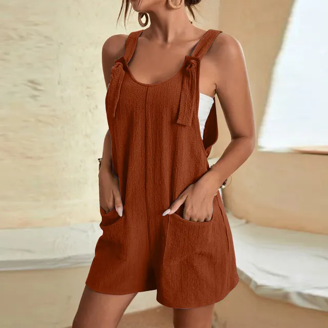 Women's Casual Fashion Solid Color Camisole Jumpsuit Dark Brown - Shop at LoveMi