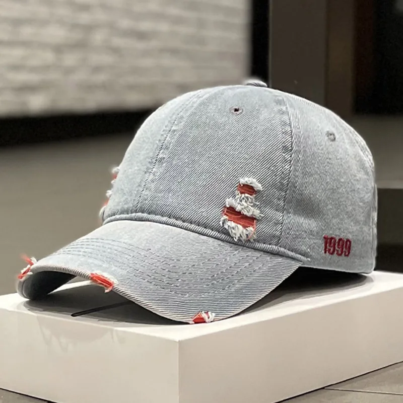 Women's Fashion Versatile Denim Do Old Broken Baseball Hat Red - Shop at LoveMi