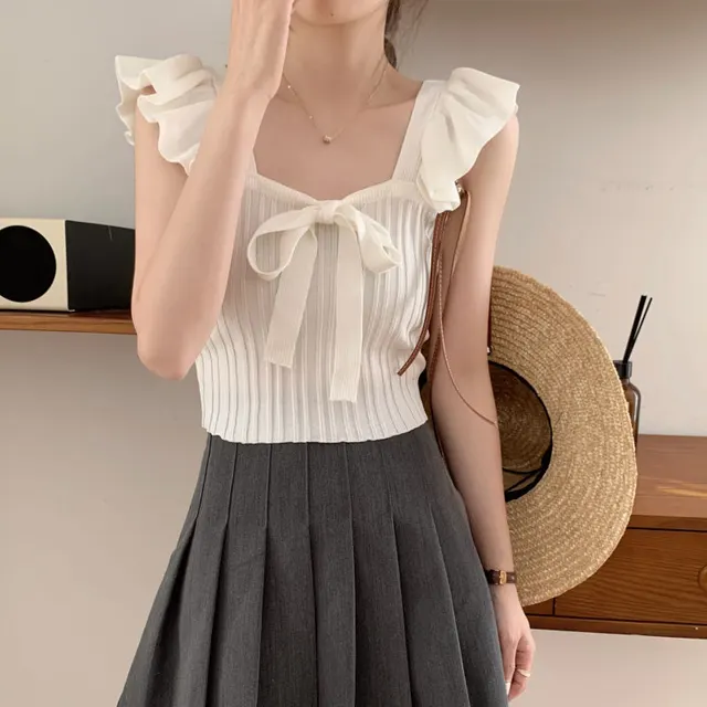 Lace Up Knitted Halter Top White - Shop at LoveMi