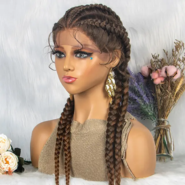 Braided Lace Front Wig With Baby Hair 4 Braids 1B30 - Shop at LoveMi
