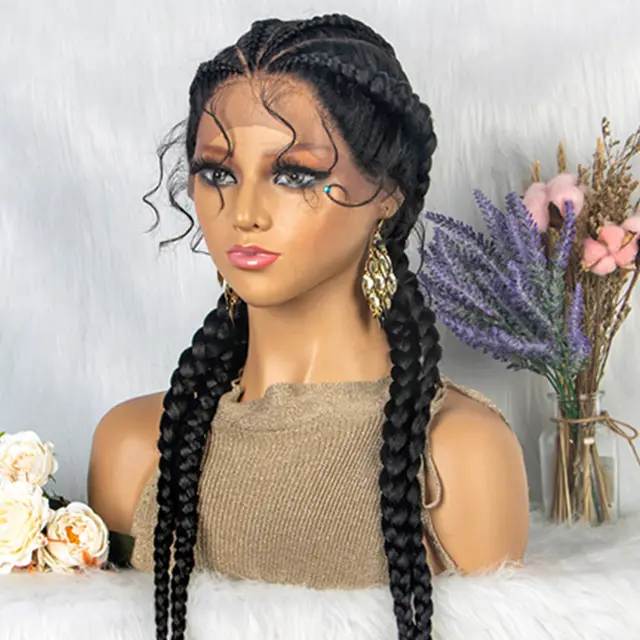 Braided Lace Front Wig With Baby Hair 4 Braids Natural Color - Shop at LoveMi