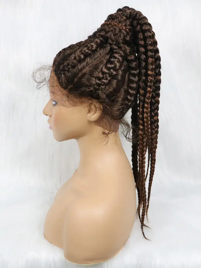 Braided Lace Front Synthetic Wig Braids African Braiding Hair 1B30 - Shop at LoveMi
