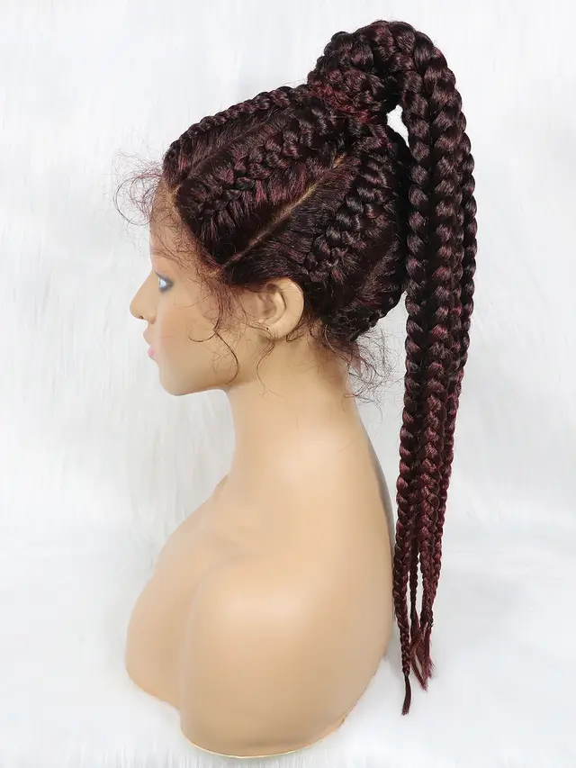 Braided Lace Front Synthetic Wig Braids African Braiding Hair 1B99J - Shop at LoveMi