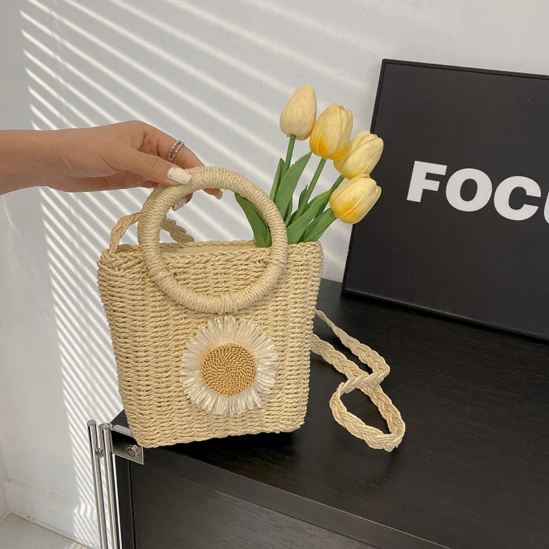 Women's Fashion Casual Single Shoulder Crossbody Straw Bag Beige - Shop at LoveMi