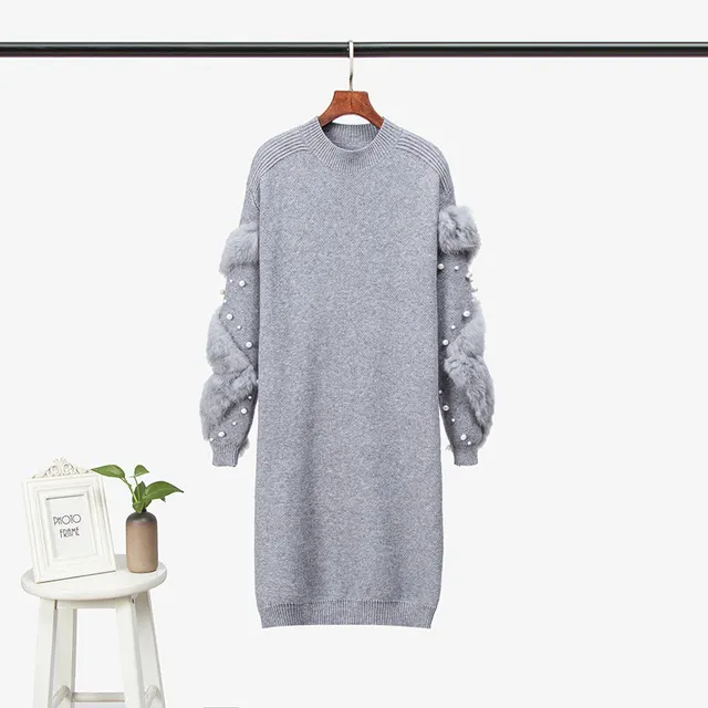Spliced Bottom Sweater Medium Length Black Skirt Grey - Shop at LoveMi
