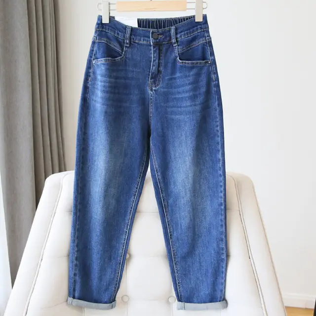 High Waisted Loose Fitting Comfort Jeans Dark Blue - Shop at LoveMi