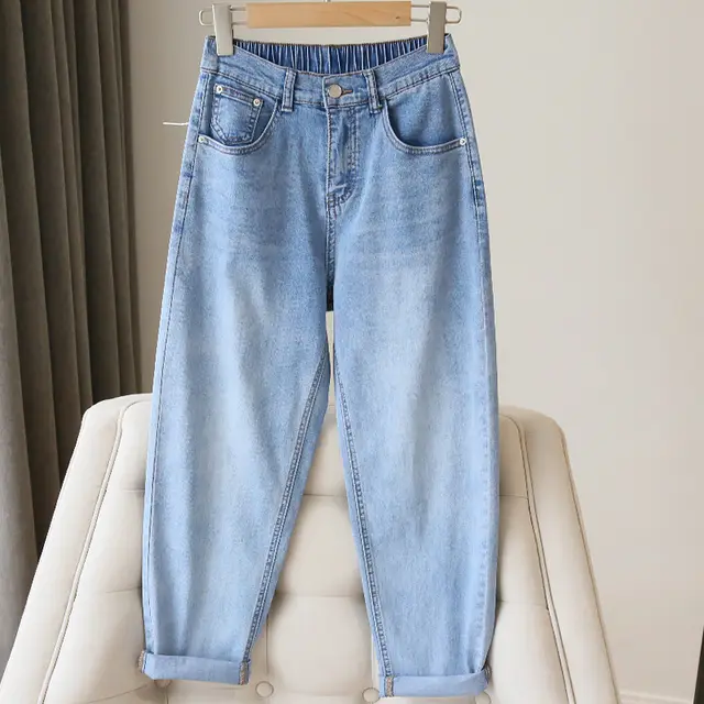 High Waisted Loose Fitting Comfort Jeans Light Blue - Shop at LoveMi