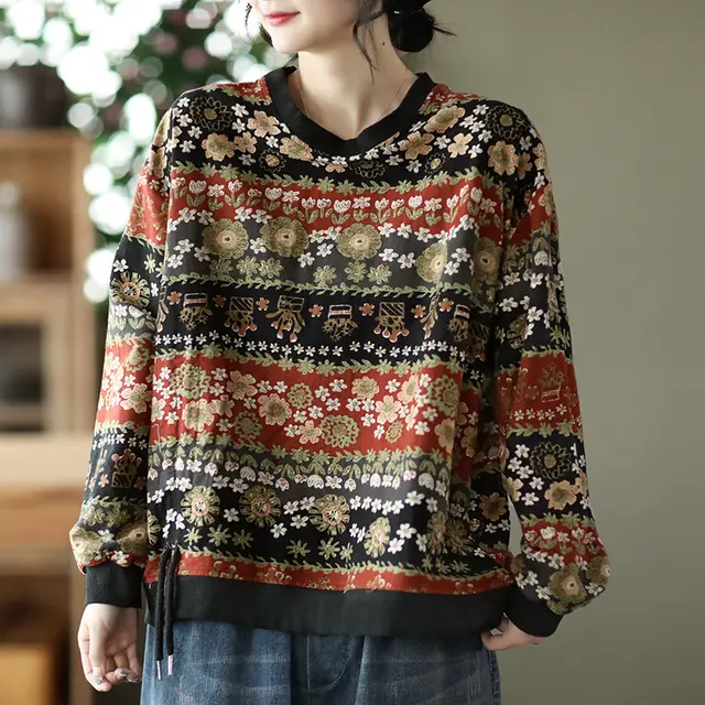 Vintage Printed Drawstring Swing Top Black - Shop at LoveMi