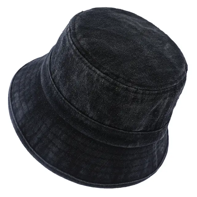 Denim Fisherman Hat Washed And Used Outdoor Sun Protection Black - Shop at LoveMi
