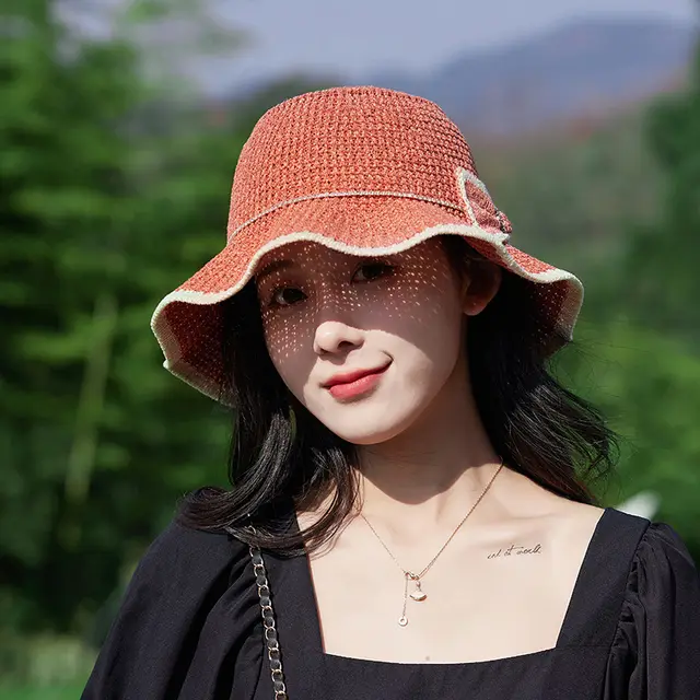 Fashion Sunscreen Sun Hat Ladies Bow Orange Red - Shop at LoveMi