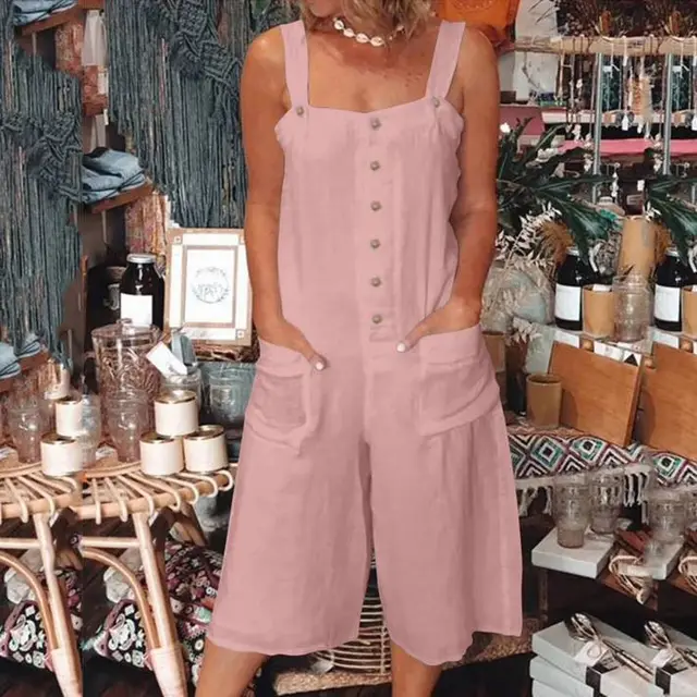 Pocket Button Casual Jumpsuit For Women Pink - Shop at LoveMi