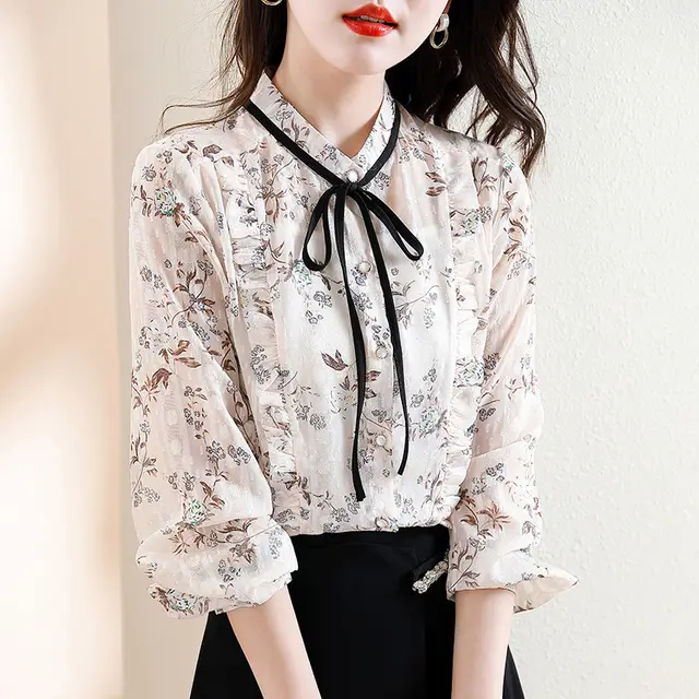 Floral Blouse Women's Bowknot Top Color - Shop at LoveMi