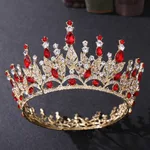 Bride Royal Pink Crystal Crown Headband Wedding Hair Accessories - Kc Gold Red