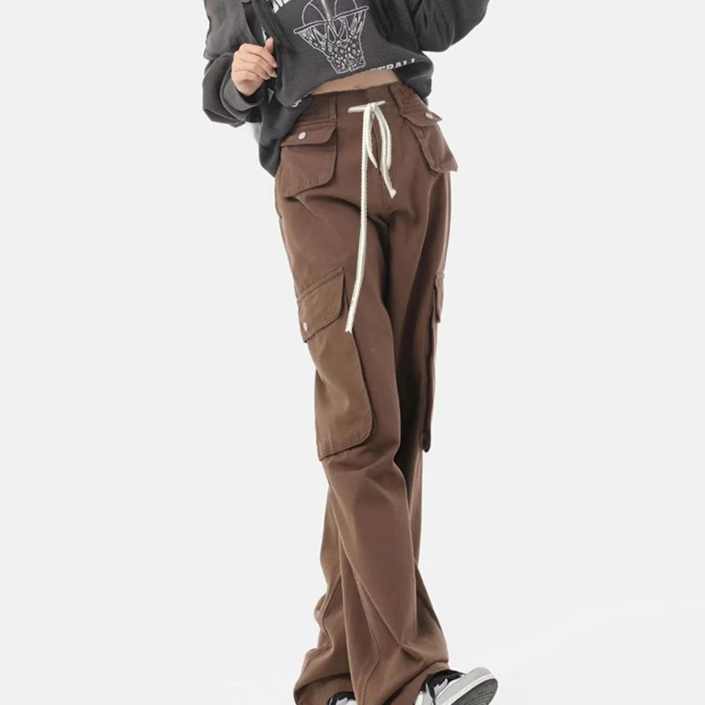 High Waist Work Casual Pants For Women Loose Laced - Coffee