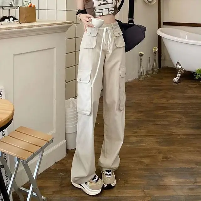 High Waist Work Casual Pants For Women Loose Laced White - Shop at LoveMi