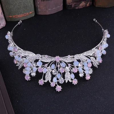 Baroque Vintage Rhinestone Crown Handmade Thick Silver Pink Diamonds - Shop at LoveMi