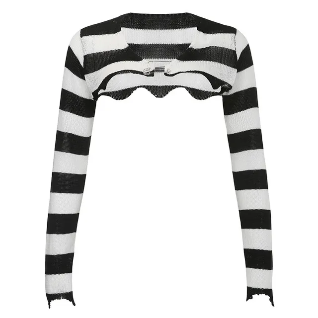 Contrast Stripe Coverup Fashion Sweater Black White - Shop at LoveMi
