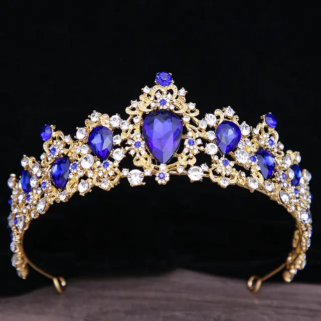 Baroque Rhinestone Crystal Bridal Crown Blue - Shop at LoveMi