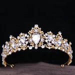 Baroque Rhinestone Crystal Bridal Crown - Golden White