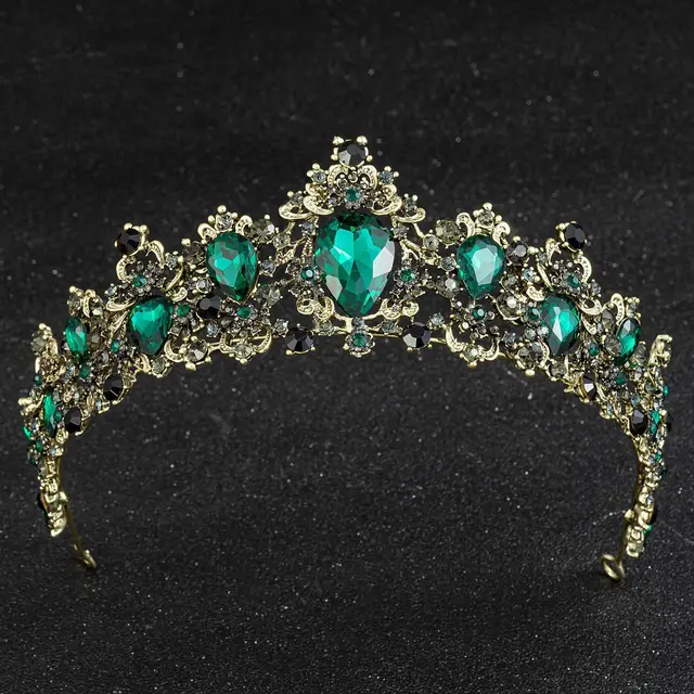 Baroque Rhinestone Crystal Bridal Crown Green A - Shop at LoveMi