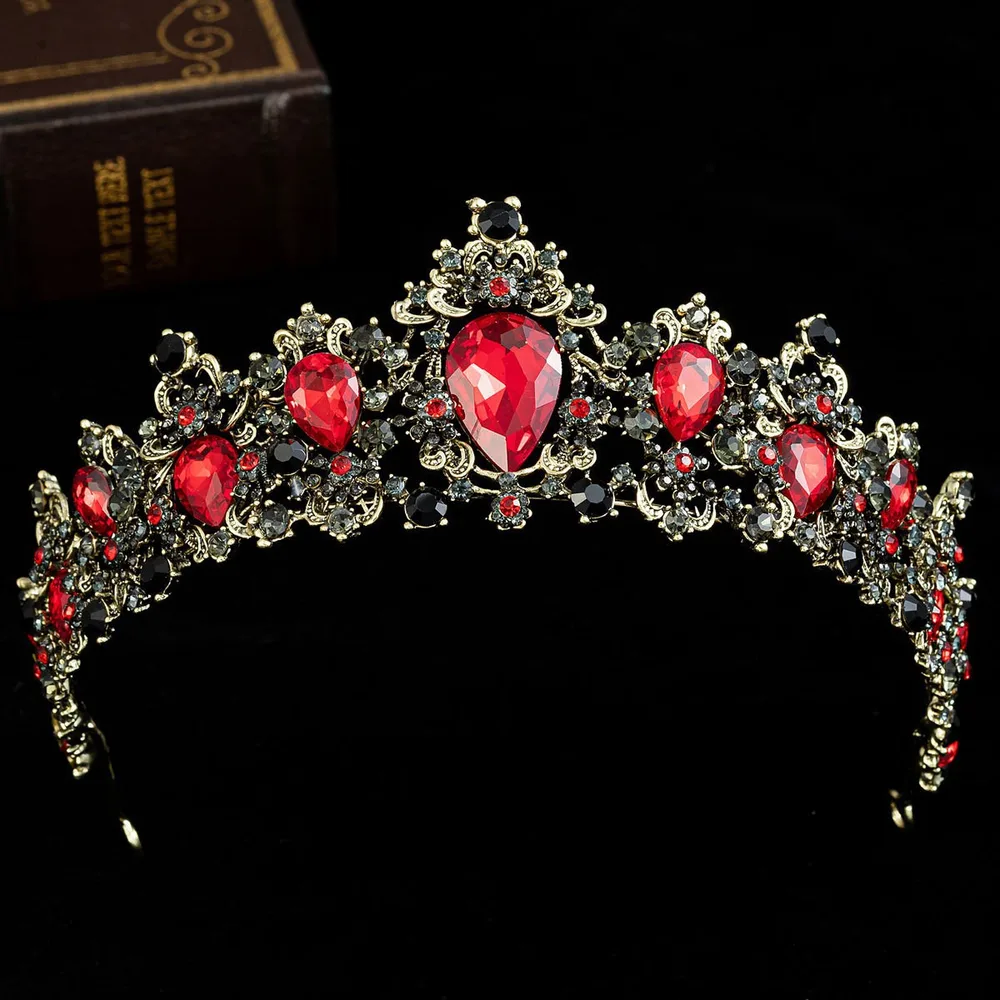 Baroque Rhinestone Crystal Bridal Crown - Red A