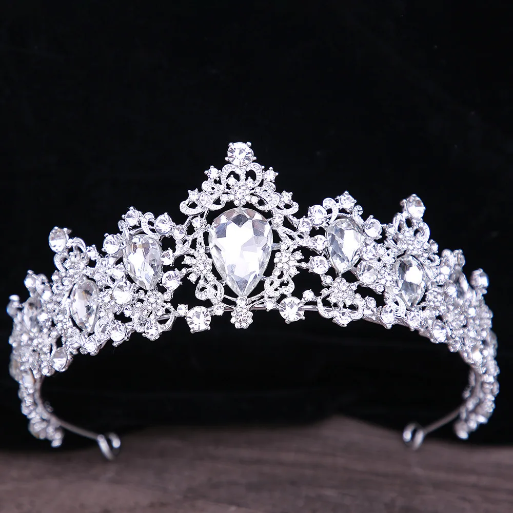 Baroque Rhinestone Crystal Bridal Crown - Silvery White