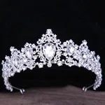 Baroque Rhinestone Crystal Bridal Crown - Silvery White