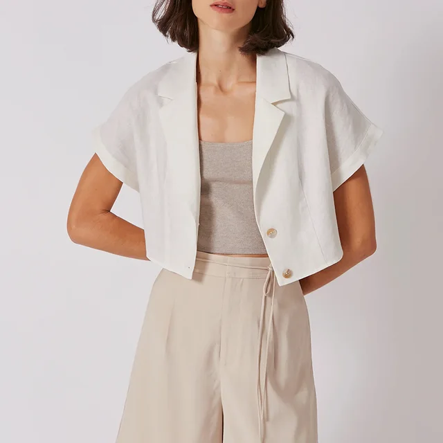 Linen Short Sleeved Suit Collar Shirt White - Shop at LoveMi