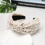 Simple Nail Pearl Knotted Headband Solid Color - Beige