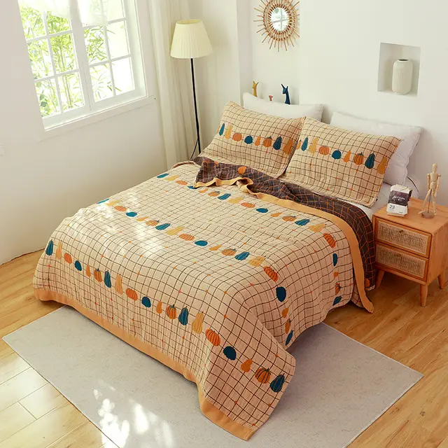 Multi Functional Cotton Gauze Bed Three Piece Set Pumpkin - Shop at LoveMi