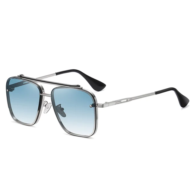 Colorful Dual Color Polarized Gradient Sunglasses Silver Box Gradient Blue - Shop at LoveMi
