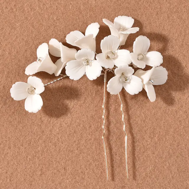 White Three Dimensional Flower U Shaped Hairpin White - Shop at LoveMi