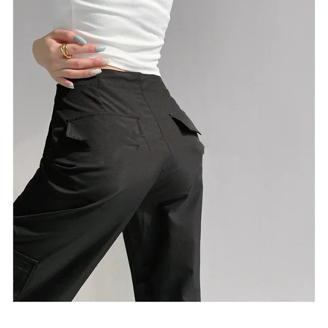 Low waisted Drawstring Three dimensional Pocket Work Pants For Women Dark Grey - Shop at LoveMi