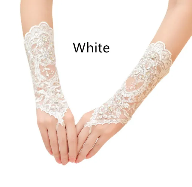 Bridal Wedding Dress Long Gloves Strappy Fingerless White - Shop at LoveMi