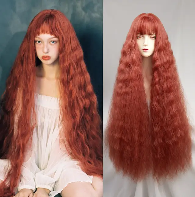 Big Wave Full Head Set Extra Long Wig Orange Red - Shop at LoveMi
