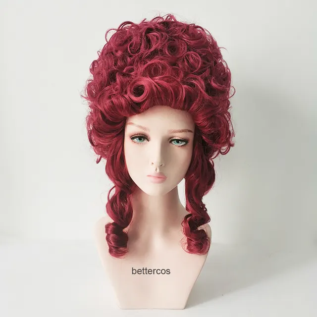 European French Aristocratic Makeup Ball Wig Wine Red - Shop at LoveMi