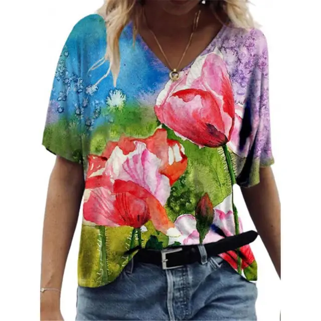 Flower Painting Printed T shirt For Women Junyu210036 - Shop at LoveMi