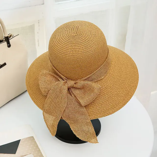 Straw Hat Women's Sunscreen Large Eaves Beach Sunshade Khaki - Shop at LoveMi
