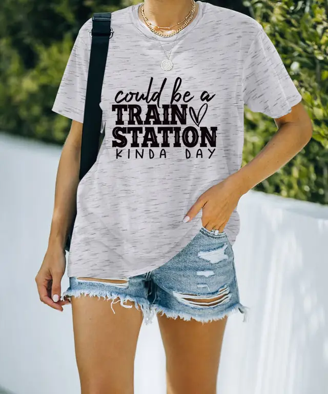 Letter Fun Printed Women's Round Neck Short Sleeve 2 Style - Shop at LoveMi