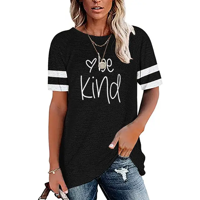 Printed Contrast Panel Round Neck Short Sleeve T shirt Black - Shop at LoveMi