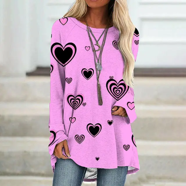 Valentine's Day Love Print Long Sleeve T shirt For Women Bl1A2307115 - Shop at LoveMi