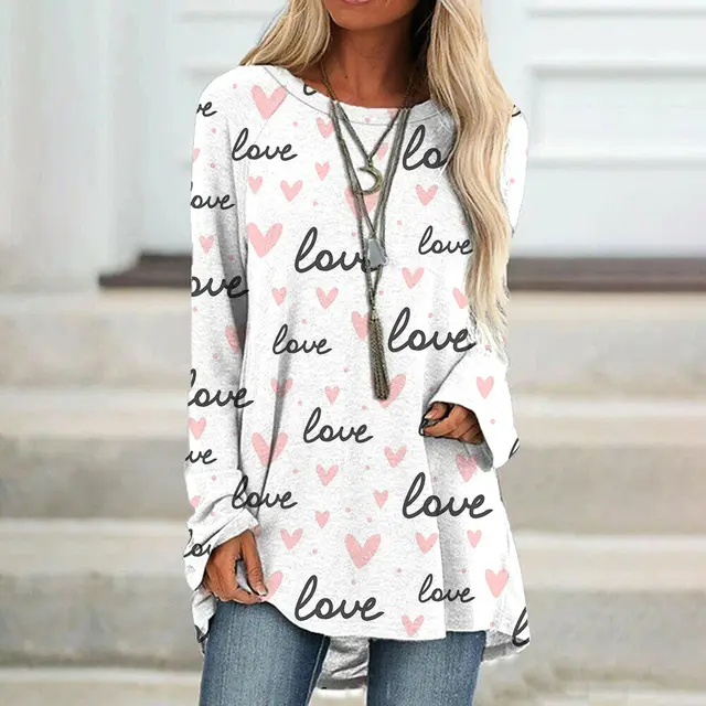 Valentine's Day Love Print Long Sleeve T shirt For Women Bl1A230711A - Shop at LoveMi