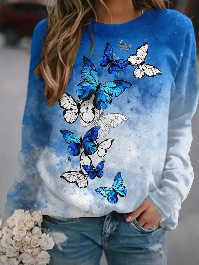 Flower Butterfly Round Neck Sweatshirt Female Ph1M211112Y - Shop at LoveMi