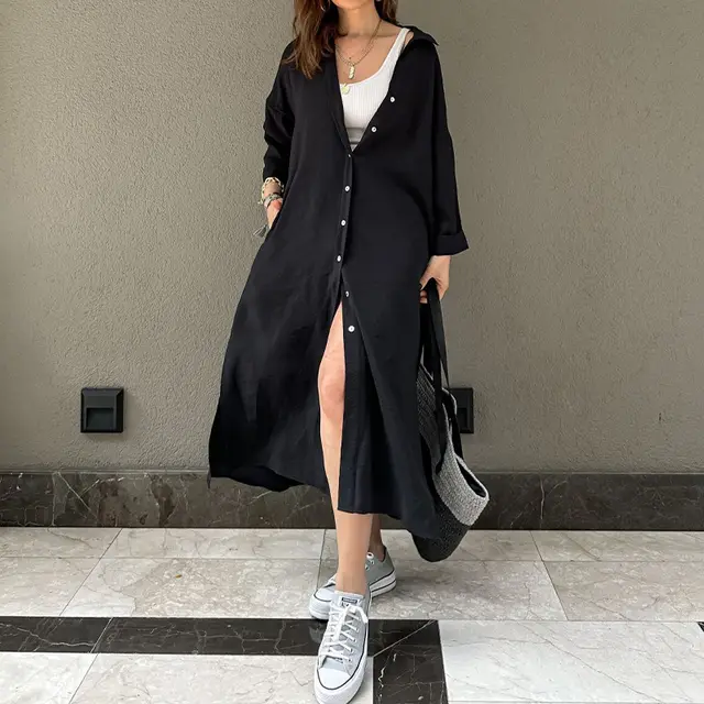 Long Shirt Style Dress With Loose Fit Black - Shop at LoveMi